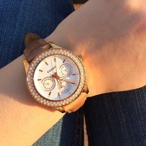 Rose Gold Leather Fossil Watch